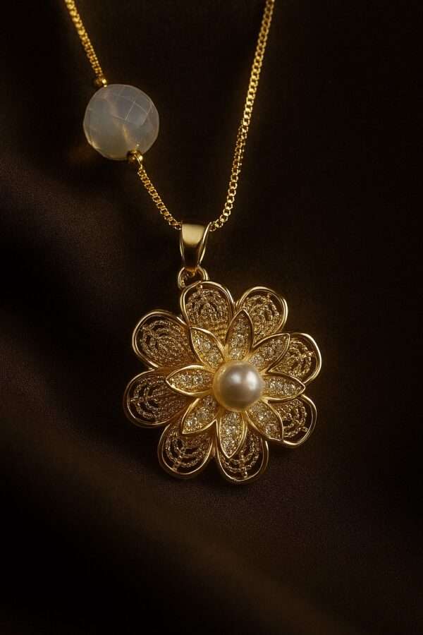 Vintage-Inspired Golden Flower Pendant - Image 2